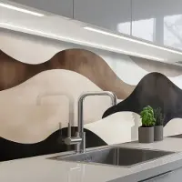 KitchenYeah Keuken achterwand 200x60 cm - Spatscherm zelfklevend Golven - Abstract - Beige - Muurbeschermer - Spatwand fornuis