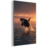 MuchoWow Aluminium schilderij 120x180 cm - Wanddecoratie metaal - Orka - Zee - Zonsondergang - Metalen muurdecoratie woonkamer - Decoratie industrieel - Foto op dibond - Industriële accessoires slaapkamer