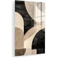 MuchoWow Glasschilderij 120x180 cm - Schilderij acrylglas - Abstract - Vormen - Modern - Beige - Foto op glas - Muurdecoratie woonkamer - Wanddecoratie slaapkamer - Schilderijen