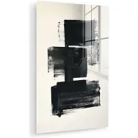 MuchoWow Glasschilderij 120x180 cm - Schilderij acrylglas - Rechthoeken - Penseelstreken - Abstract - Zwart - Foto op glas - Muurdecoratie woonkamer - Wanddecoratie slaapkamer - Schilderijen