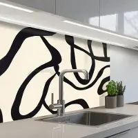 KitchenYeah Keuken achterwand 80x60 cm - Spatscherm zelfklevend Abstract - Lijnen - Modern - Beige - Muurbeschermer - Spatwand fornuis