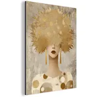 MuchoWow Aluminium schilderij 90x120 cm - Wanddecoratie metaal - Goud - Portret - Vrouw - Metalen muurdecoratie woonkamer - Decoratie industrieel - Foto op dibond - Industriële accessoires slaapkamer