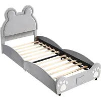 Sweiko -Gestoffeerd bed. Prachtig kinderbed- 90 x 200 cm- in de vorm van een beer. Eenpersoonsbed van huidvriendelijk velours- grijs. Matras niet inbegrepen.