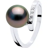 Diadema Diamond Ring 0,04 Cts en Tahitian Pearl Ronde 8-9 mm wit goud