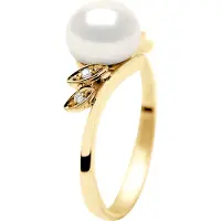 Diadema Zoetwater Parel Ring 7-8 mm en 0020 Cts Diamond Jewellery Yellow Gold