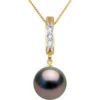 Diadema Ketting Diamonds 0,03 Cts Tahiti Pearl Ronde 9-10 mm Yellow Gold