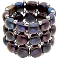 Diadema Triple Ring Elastische Freshwater Pearl Black 3-4 mm - 925