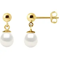 Diadema Bengelen oorbellen Gekweekte parels Zoetwater 6-7mm White Yellow Gold