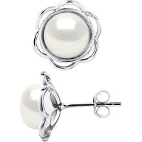 Diadema Stud Earrings FLOWER Zoet Water Beads knoppen 8-9mm White 925