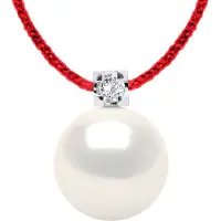 Diadema Diamond Necklace Natural 0.030 Cts en Freshwater Pearl Ronde 8-9 mm Link Nylon Red 925