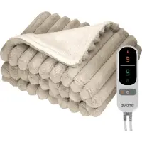 Auronic Elektrische Deken - 160 x 120cm - Warmtedeken - 1 Persoons - 3 Warmtestanden - Pluche - Taupe