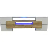 Merax TV-Meubel 200 cm met Glas - Hangend TV Kast met LED Verlichting - Wit met Bruin