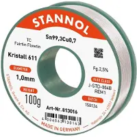 Stannol Kristall 611 Fairtin Soldeertin, loodvrij Loodvrij Sn99,3Cu0,7 REM1 100 g 1 mm
