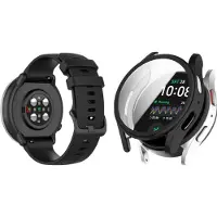 Strap-it Siliconen band Zwart + TPU Case Zwart - Geschikt voor Samsung Galaxy Watch 7 44mm - Bescherming hoesje voor Galaxy Watch 7 44mm smartwatch - Sport band zwart + TPU Case zwart