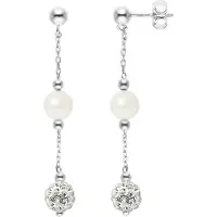 Diadema Hangers van witte cultuur kralen en wit kristal zilver 925 - puur kristal