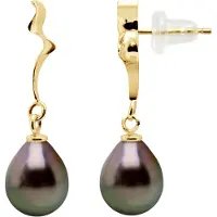Diadema Oorbellen Tahitian Parels 9-10 mm Pears Geel Goud 18 Karaat