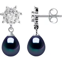 Diadema Oorbellen Dangle zoetwater parels sieraden Black Peren 7-8 mm 925