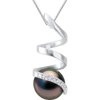 Diadema Diamond Pendant 0.060 Cts Gekweekte Parel van Tahiti Ronde 89mm White Gold