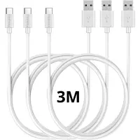 Phonillico 3x USB C naar USB A Kabel Wit - 3 meter - Oplaadkabel voor Oppo Reno 13 F 5G / Reno 13 5G / Reno 12 FS 5G / Reno 12 F 5G / Reno 8 Lite 5G / Reno 8 5G