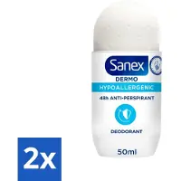 Sanex 2 x Dermo - Deodorant Roller - Hypoallergeen - 48h Anti-Transpirant - 50 ml - - Deodorant - Antitranspirant - Hypoallergeen - 48 Uur Bescherming