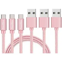 Phonillico 3x USB C naar USB A Nylon Gevlochten Kabel Roze - 1 meter - Oplaadkabel voor Xiaomi Poco M7 Pro 5G / Poco F7 Ultra 5G / Poco F7 Pro 5G / Poco F6 Pro 5G / Poco F6 5G / C75 / C65 / X7 Pro 5G