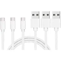 Phonillico 3x USB C naar USB A Nylon Gevlochten Kabel Zilver Wit - 1 meter - Oplaadkabel voor Oppo Reno 13 F 5G / Reno 13 5G / Reno 12 FS 5G / Reno 12 F 5G / Reno 8 Lite 5G / Reno 8 5G