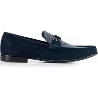 WITTCHEN Heren Marineblauwe Geruite Stoffen Mocassins met Suède Leer