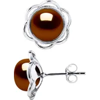Diadema Stud Oorbellen FLOWER Beads Freshwater 89mm Knopen van de Chocolade 925