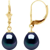 Diadema Oorbellen Dangle Kralen Freshwater 89mm Black Pears Geel Goud 18 Karaat