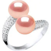 Diadema Ring YOU AND ME 2 Parels van het water Sweet 9-10 mm natuurlijke Rose Jewelry 925