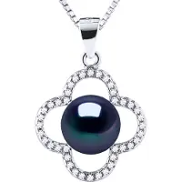 Diadema Clover Ketting Zoetwaterparel 9-10 mm Black 925