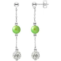 Diadema Oor hangers groene cultuur kralen en kristal wit 925 zilver - puur kristal