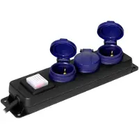 ORNO Vrijstaande Stekkerdoos voor buiten - Aan/uit knop - 3 stopcontacten - Kabellengte 5 meter - IP 44 - Zwart/blauw