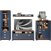 Innostyle Dijon bovenkastje van houtmateriaal Parisian Blue/Haveleiche Cognac LED-verlichting