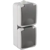 Q-Link Contactdoos | Opbouw | 2-voudig | Randaarde | Verticaal | Spatwaterdicht IP54 | Grijs - 00.944.50