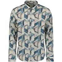 No-excess Overhemd ivoor / donkerblauw