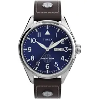 Timex Analoog horloge 'Day-Date' navy / bruin / zilver
