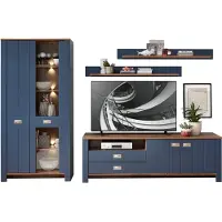 Innostyle Dijon bovenkastje van houtmateriaal Parisian Blue/Haveleiche Cognac LED-verlichting