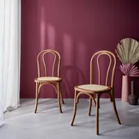 Sweeek Vintage rubberhouten en rotan stoelen (set van 2) Walnoot