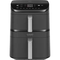 Cosori Turbo Tower Pro, heteluchtfriteuse, 10,8 liter, dubbel, zwart, zilver, losstaand, 300 mm