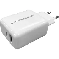 LC-Power LC-GAN-45 USB-oplader 45 W 1x USB-C, 1x USB-A USB PD 3.0 Wit Binnen GaN, Snellader, USB Power Delivery (USB-PD)