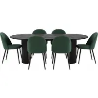 Ebuy24 Kyoto eethoek eettafel donkerbruin, 6 stoelen met groene velours bekleding.