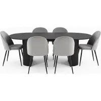 Ebuy24 Kyoto eethoek eettafel donkerbruin, 6 stoelen met grijze velours bekleding.