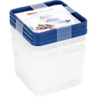 Westmark 4 voedselbewaar-/vriescontainers, inclusief deksels, vulvolume: elk 0,5 l, stapelbaar, kunststof, trio, kleur: transparant/blauw, 25142270