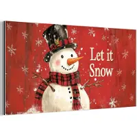 MuchoWow Aluminium schilderij 120x60 cm - Wanddecoratie metaal - Sneeuwpret - Winter - Sneeuwpop - Metalen muurdecoratie woonkamer - Decoratie industrieel - Foto op dibond - Industriële accessoires slaapkamer