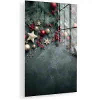 MuchoWow Glasschilderij 80x120 cm - Schilderij acrylglas - Kerstomlijsting - Hulst - Kleurrijk - Foto op glas - Muurdecoratie woonkamer - Wanddecoratie slaapkamer - Schilderijen