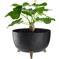 Kadax Kunststof bloempot met drie steunen, ronde bloembak, plantenpot, bloempot voor balkon, woonkamer (zwart, diameter 32,7 cm)