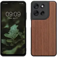 Kwmobile telefoonhoesje geschikt voor Motorola Moto G56 5G - Hoesje met bumper in donkerbruin - Backcover - hout