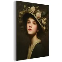 MuchoWow Aluminium schilderij 60x80 cm - Wanddecoratie metaal - Bloemenhoed - Portret - Vrouw - Metalen muurdecoratie woonkamer - Decoratie industrieel - Foto op dibond - Industriële accessoires slaapkamer