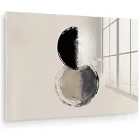 MuchoWow Glasschilderij 60x40 cm - Schilderij acrylglas - Cirkels - Strepen - Minimalistisch - Zwart - Foto op glas - Muurdecoratie woonkamer - Wanddecoratie slaapkamer - Schilderijen